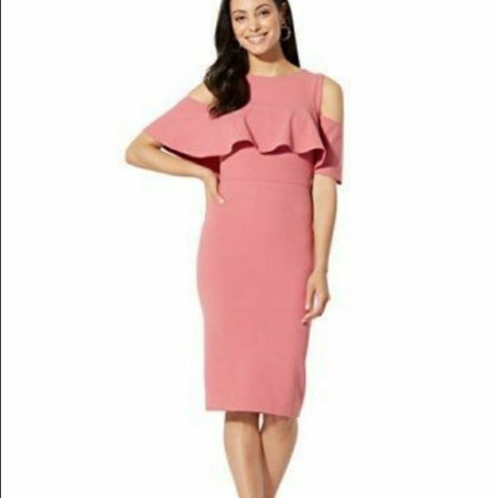 Ruffle Cold Shoulder Midi Dress